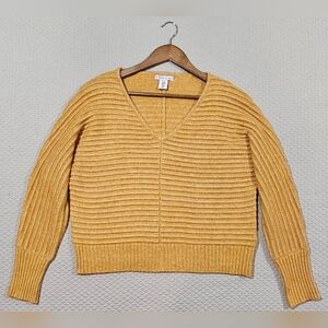 Sincerely Jules Golden Yellow V-Neck‎ Rib Knit Sweater Size M